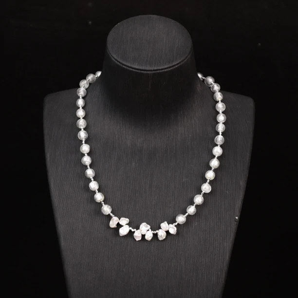 合金项链 LZ3422花瓣珠珠白色银箔琉璃项链