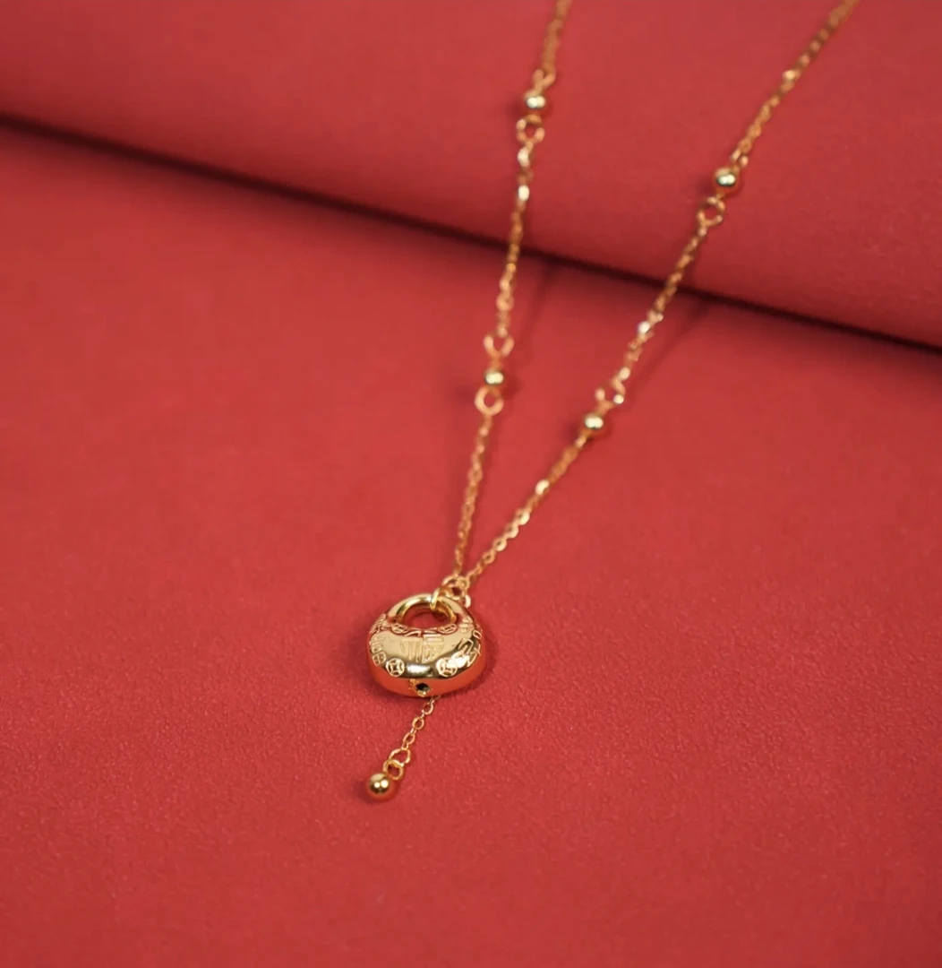 坠链均足银 暴富招财小福袋（24K真金表面）圆珠招财纳福锁骨链女士