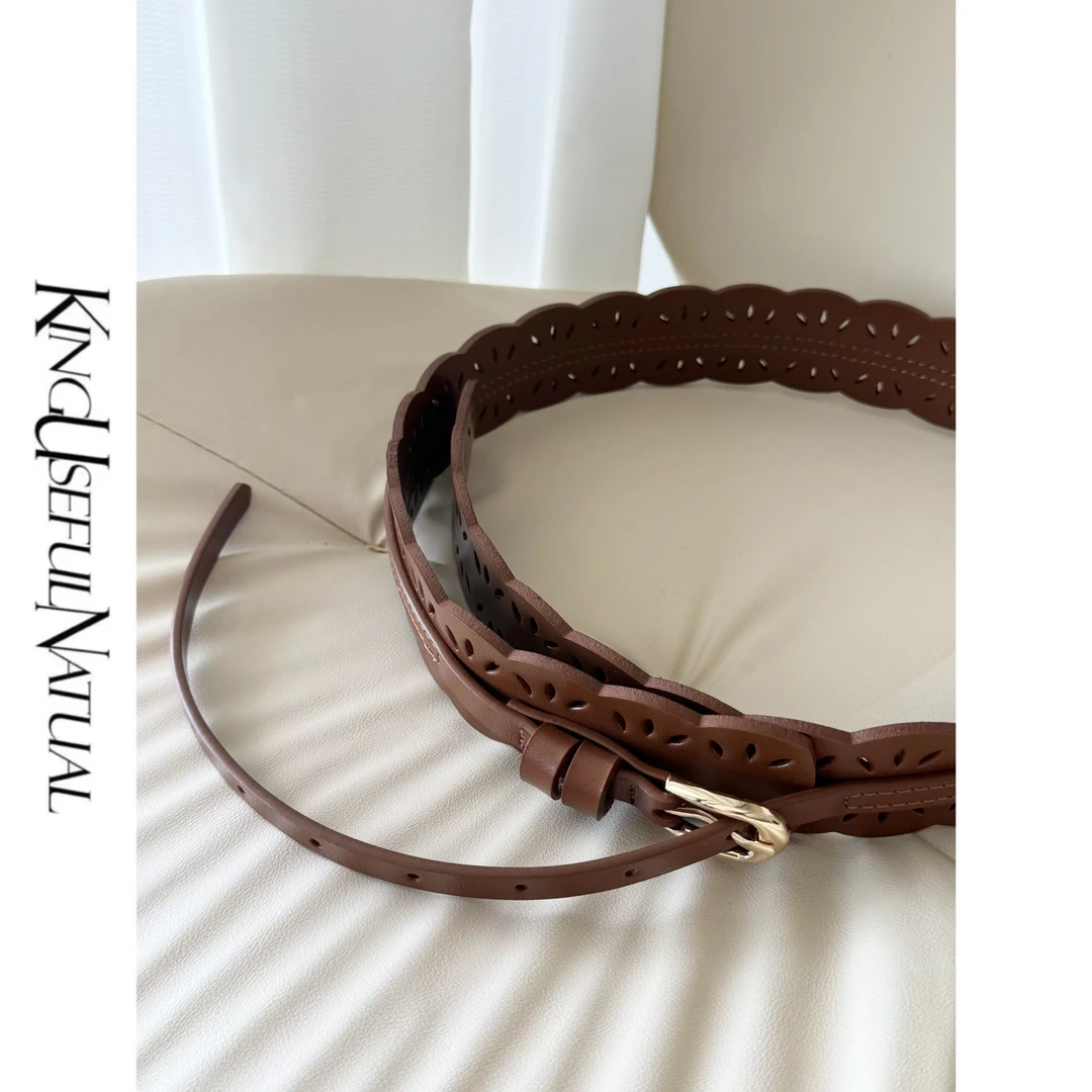 KUN【穿搭灵感】焦糖色灰咖色镂空腰封配连衣裙子收腰百搭宽腰带