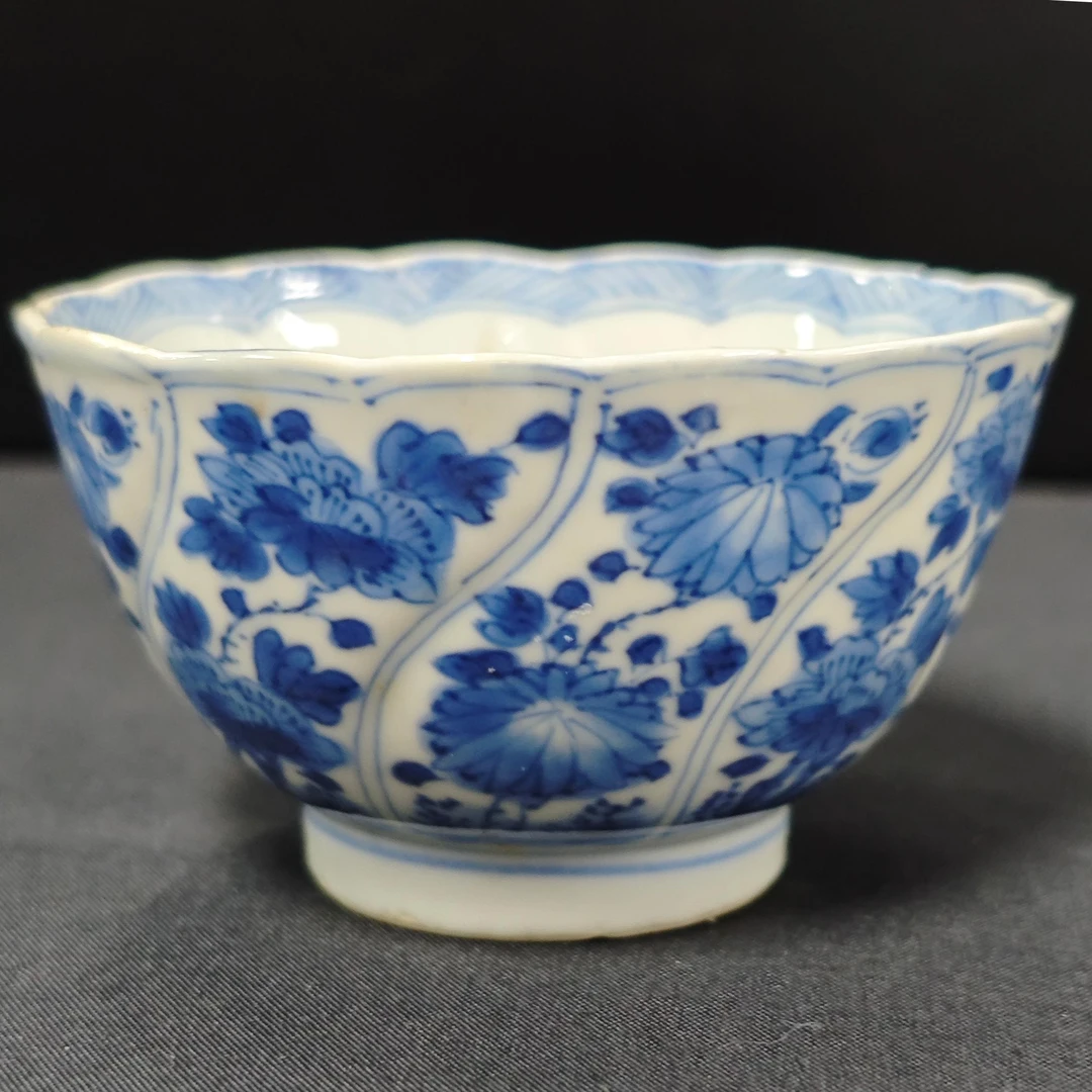 清 康熙 青花花卉斜纹单杯MA-0020