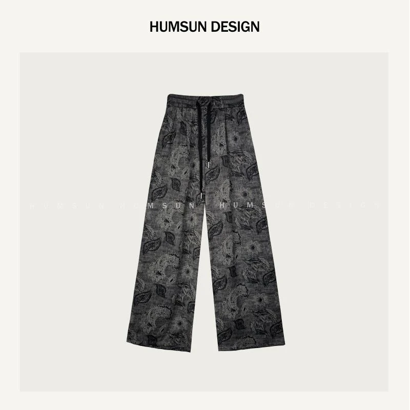 HUMSUN/禾木笙「拓风」复古腰果花亚麻织裥舒凉垂坠感阔腿裤 5A517