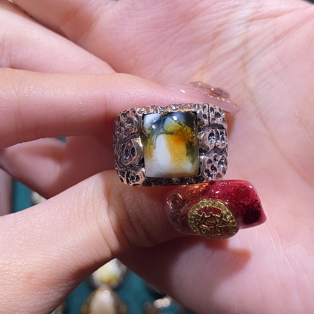 琥珀戒指银S925镶嵌程*?戒指