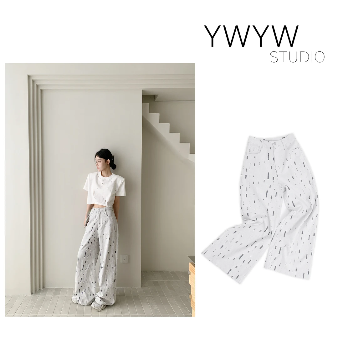 【福利款NO退换】春季破洞磨毛拼接设计感通勤风复古水洗牛仔裤3899