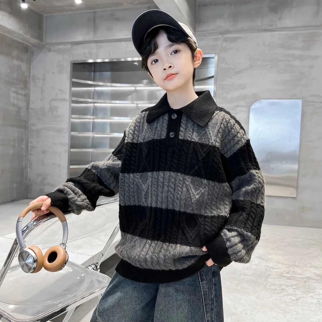 【加厚气质毛衣】男童秋冬季宽松翻领针织衫上衣中大童洋气韩版新款