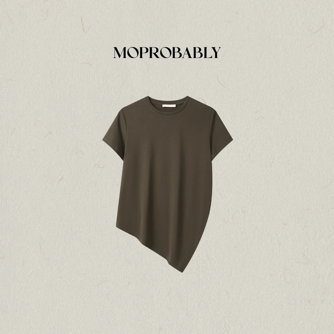 Moprobably李予诺「扭扭T」"棉+醋酸"不规则下摆短袖T恤L5347063