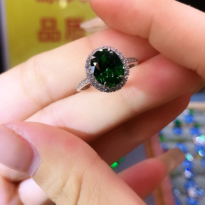 戒指透辉石银S925镶嵌