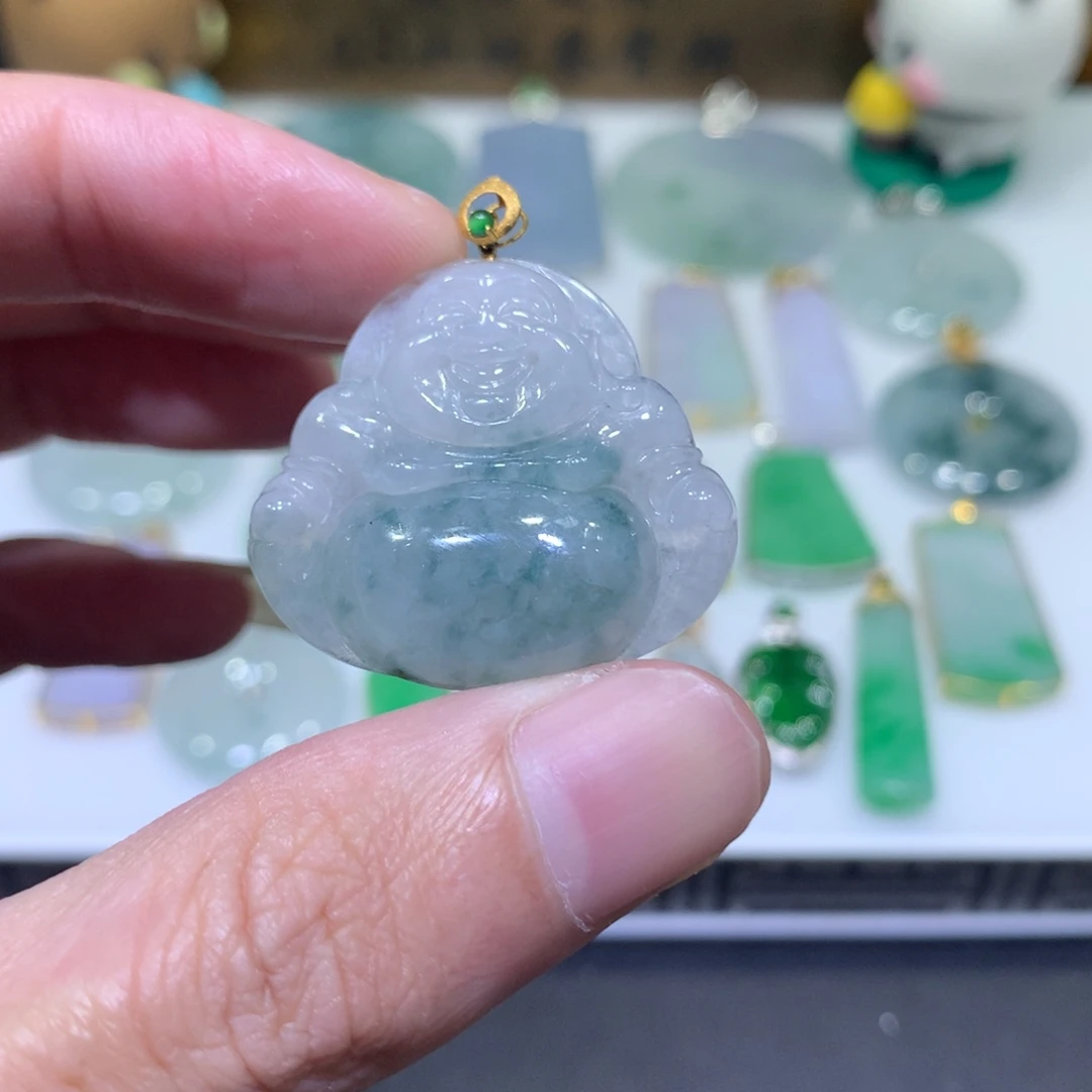 翡翠18K金镶嵌吊坠(不含链)