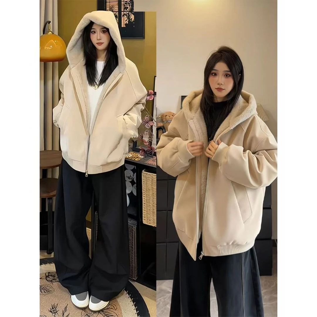 原版荔枝纹皮兔毛棉服 荔枝纹pu皮连帽棉衣男女