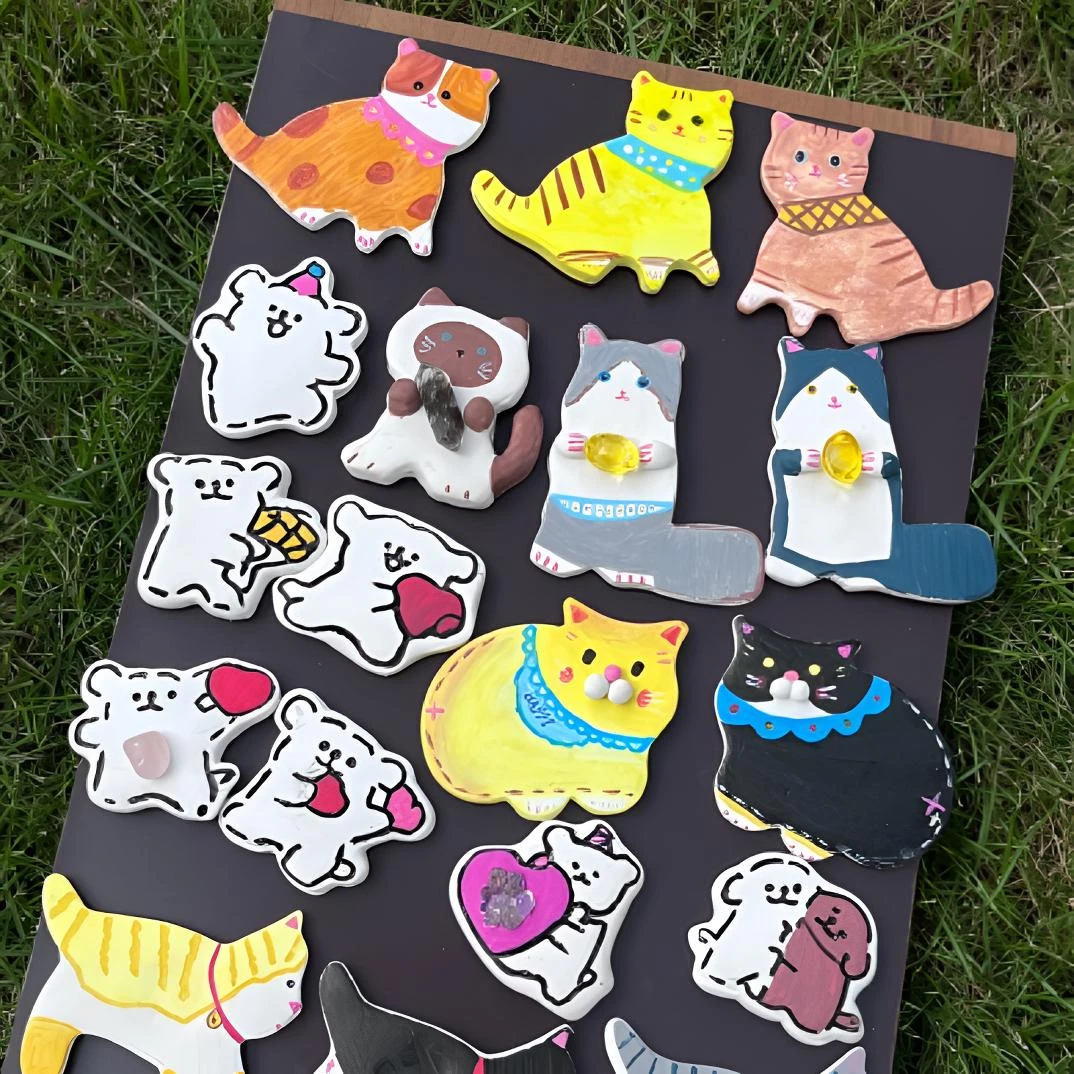 黏土动物卡通可爱猫咪小狗冰箱贴（可定制图案）