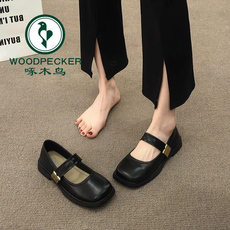 啄木鸟法式凉鞋女平底玛丽珍单鞋2024新款百搭温柔晚晚鞋黑色皮鞋