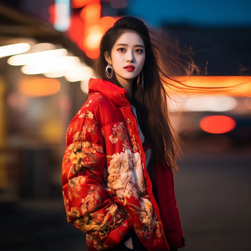 中国风短款红色保暖大花袄棉衣女秋冬季新款棉服印花民族风外套