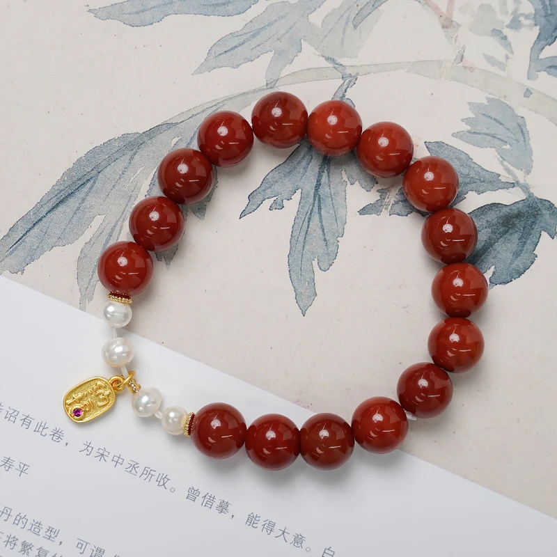 本命年单圈素圈红玛瑙淡水珍珠女款手串珠手链 多样性发一-9206