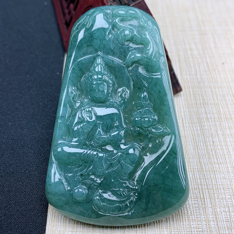 优惠纯天然翡翠危料飘花蓝色老坑冰种守护神观音菩萨玉吊坠精美