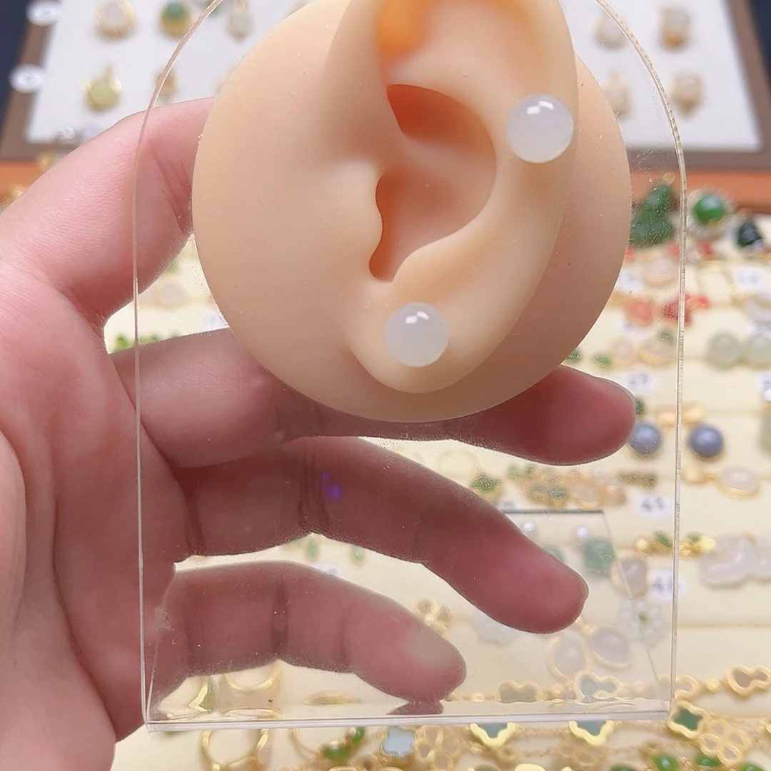银S925镶嵌和田玉耳饰