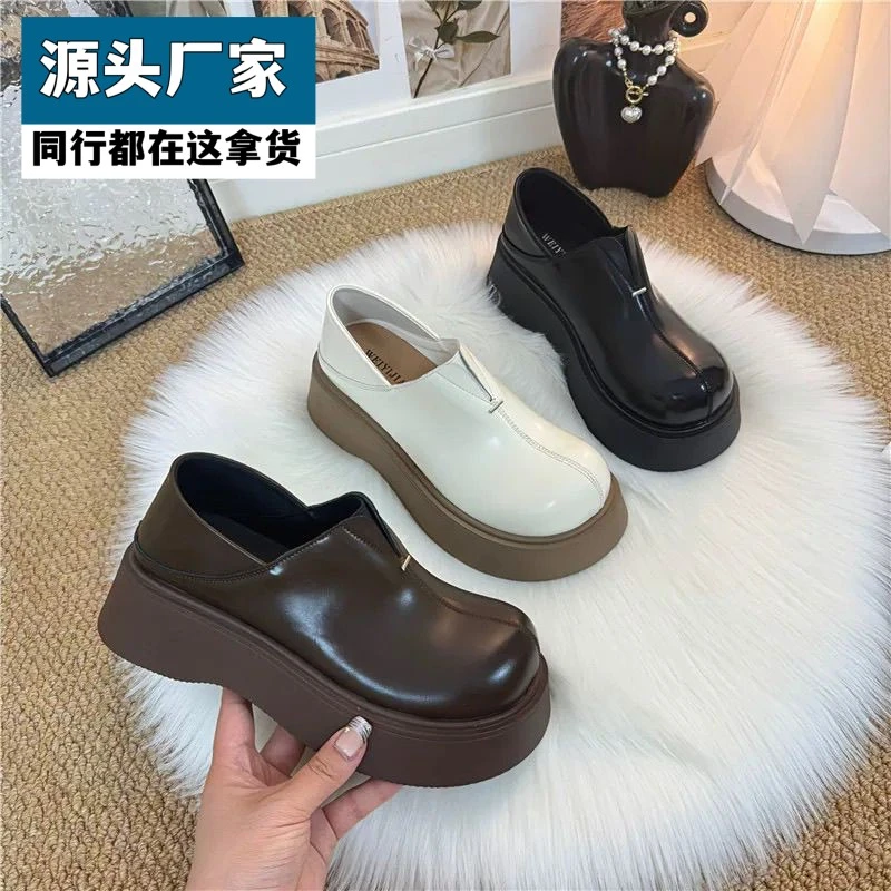 梵乐芬正品时尚乐福鞋踩脚两穿女厚底春季新款复古松糕通勤一脚蹬