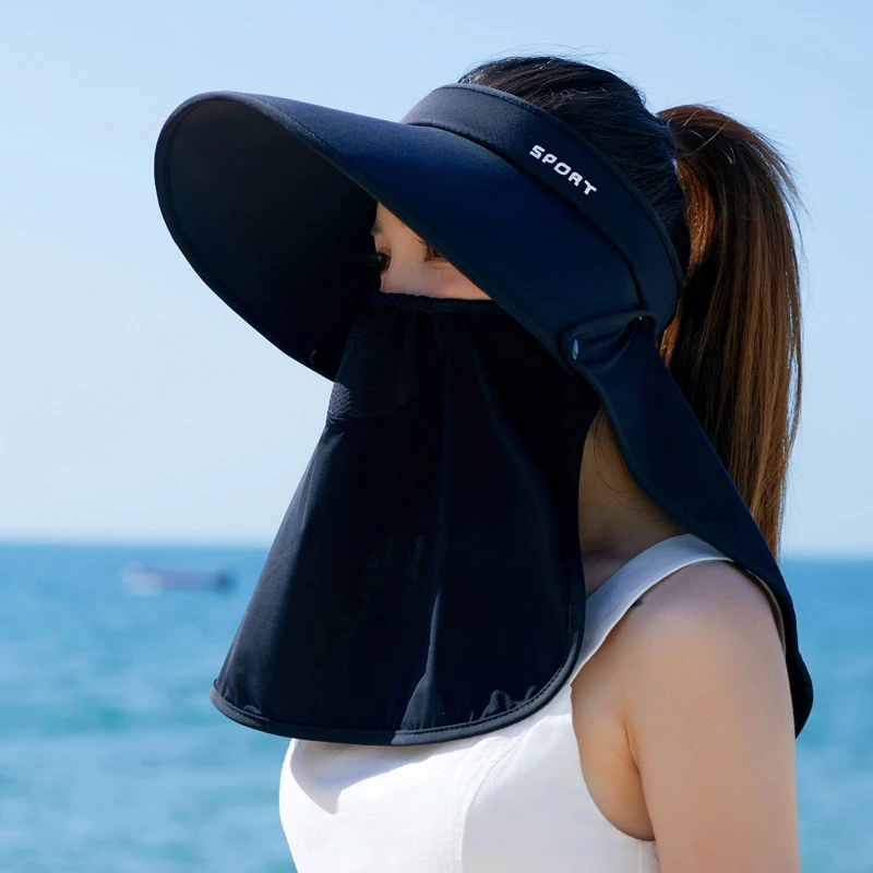 可拆卸面罩披风空顶帽子女夏季骑车大檐帽遮阳防晒帽冰丝太阳帽男