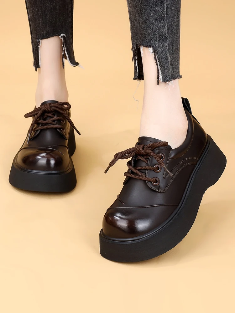 厚底小皮鞋女2025新款秋季显瘦软底轻便增高松糕底乐福鞋