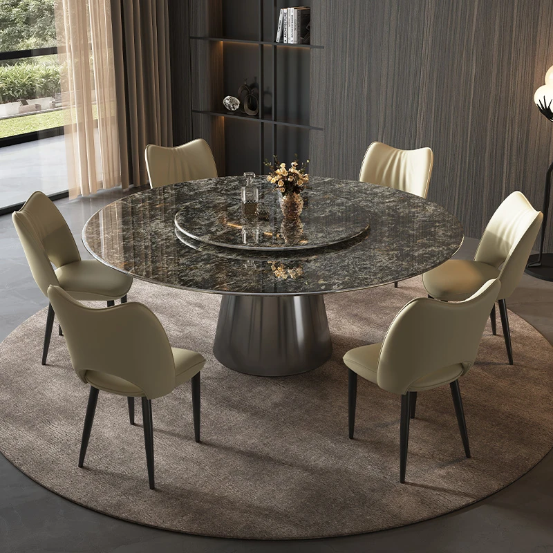 【铂金钻】天然奢石意式轻奢现代简约别墅大平层圆形餐桌家用饭桌