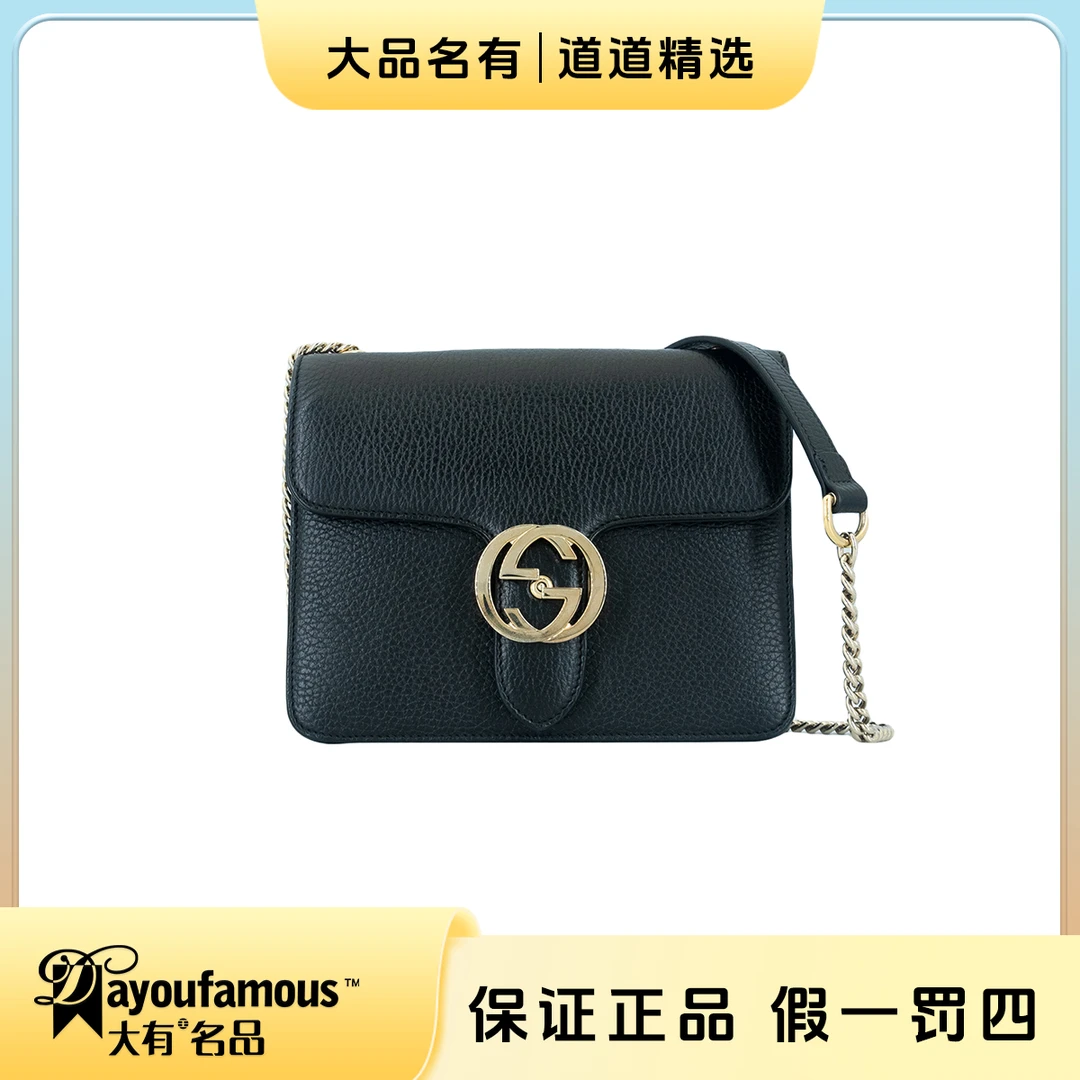 99新 GUCCI/古驰 98新丨道道丨黑金风琴小号链条斜挎包