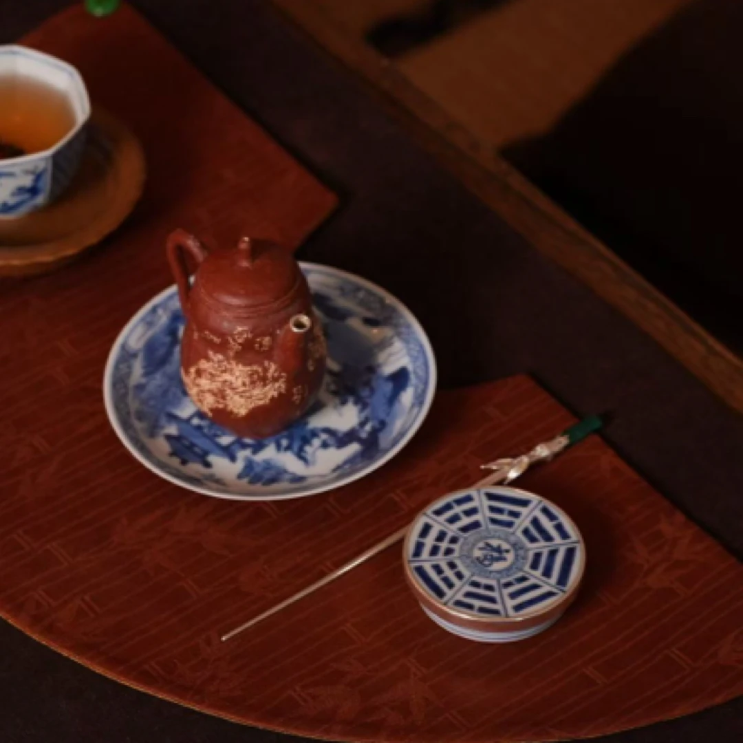茶席半圆扇形香云纱手工中式陶瓷全手工纯手工