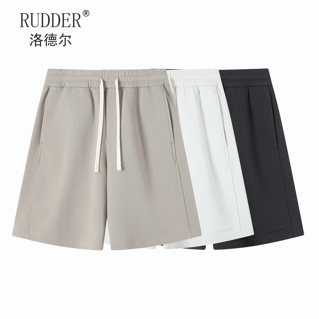 280g纯色刺绣运动短裤侧边弹性罗纹拼接五分休闲裤夏季裤子男
