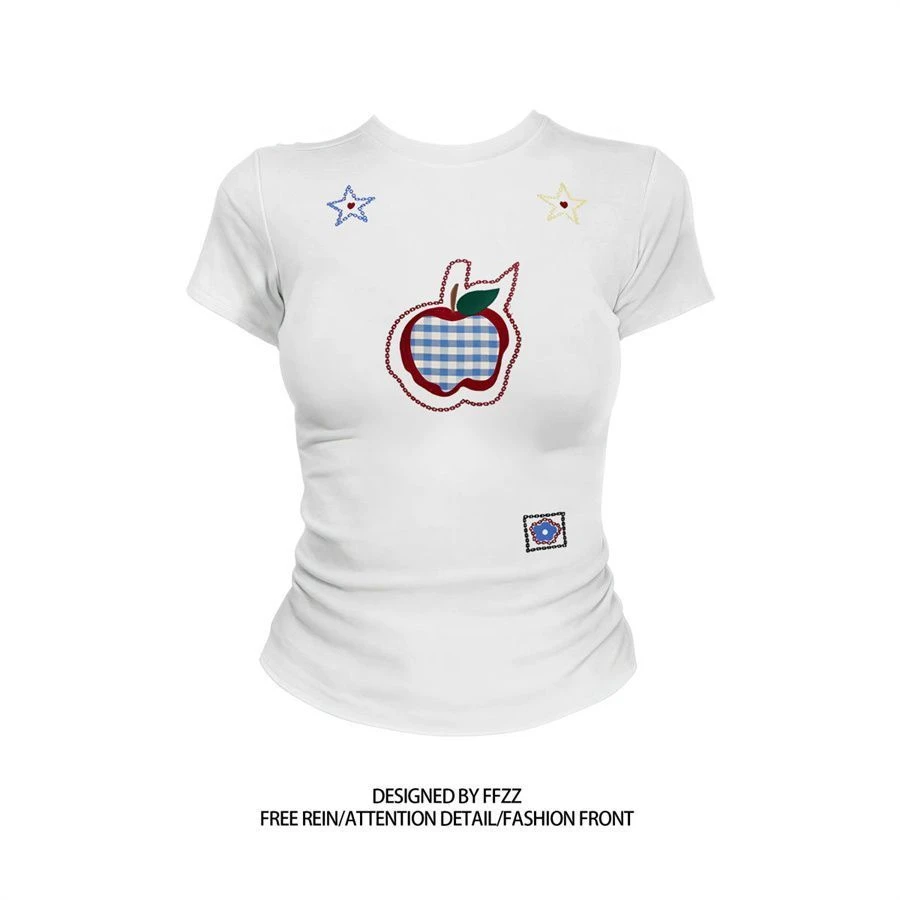 【ZHAP】新款圆领正肩短袖t恤女白色多巴胺穿搭夏季上衣修身百搭