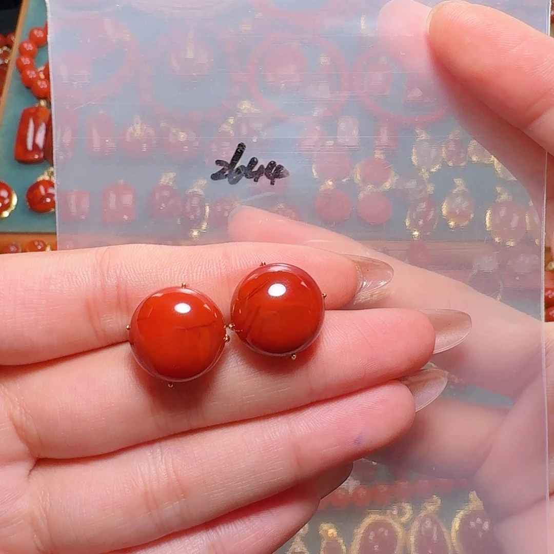 南红玛瑙银S925镶嵌耳饰