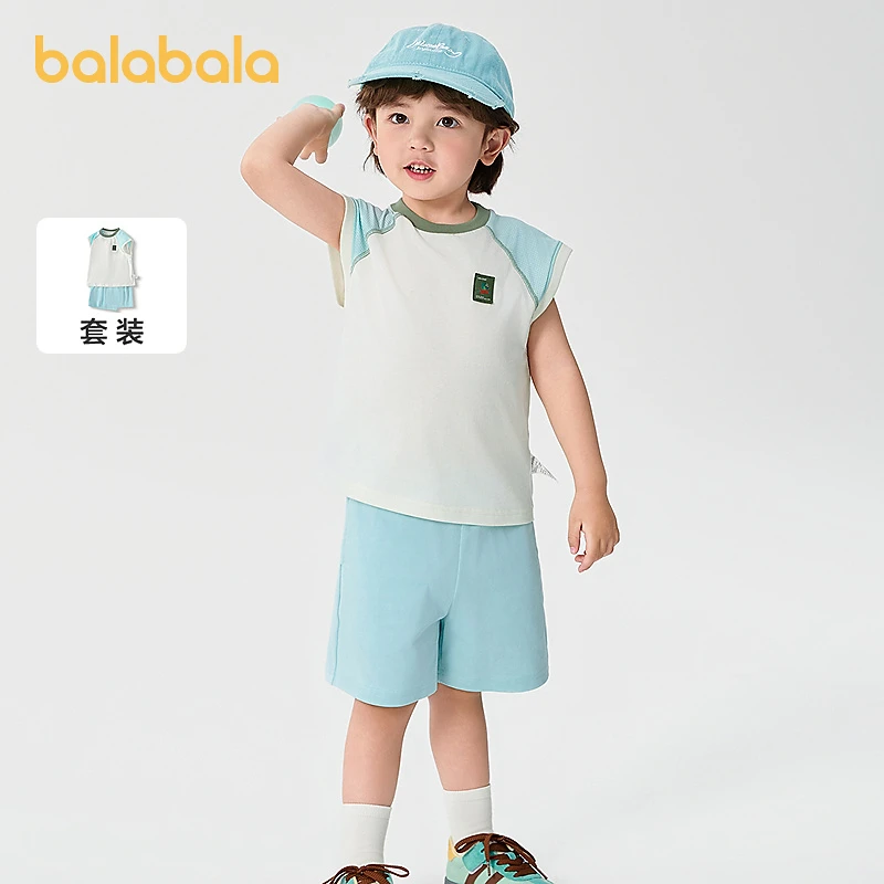 巴拉巴拉童装男童短袖套装儿童两件套速干宝宝衣服2025新款夏装潮