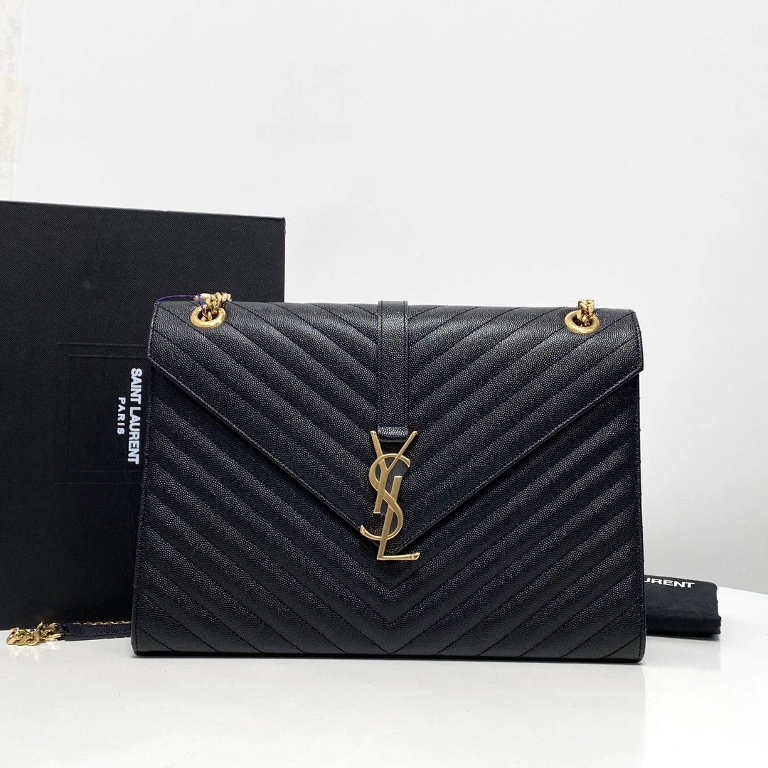 99新 YSL/圣罗兰 小野专属YSL 黑金V纹斜挎单肩包 BJCB614