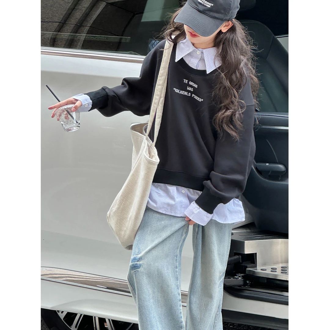 K29622孙小美假两件女童秋装卫衣儿童上衣2025新款春秋女大童衣服