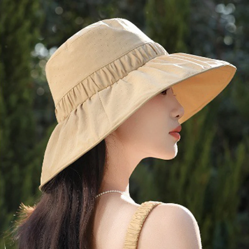 渔夫帽女2025新款春夏季防晒遮阳盆帽大檐显脸小水洗棉布遮阳帽子