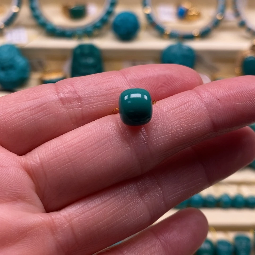 绿松石珠宝奇石未镶嵌直径8.8×7.7老型珠