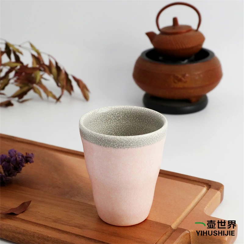 萨摩烧汤吞杯子  粉色波赤 开片 裂纹釉 日式茶杯主人杯 礼品