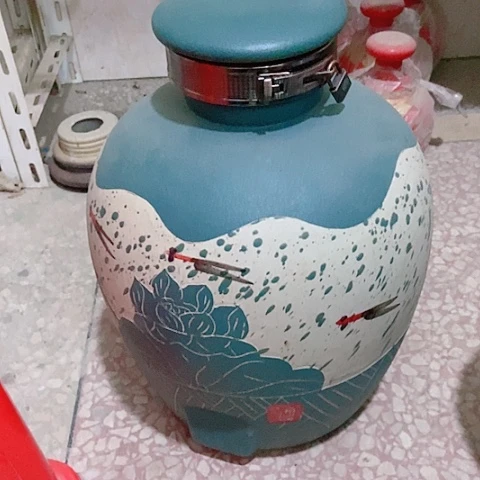 壶20斤绿荷花鱼陶瓷酒坛