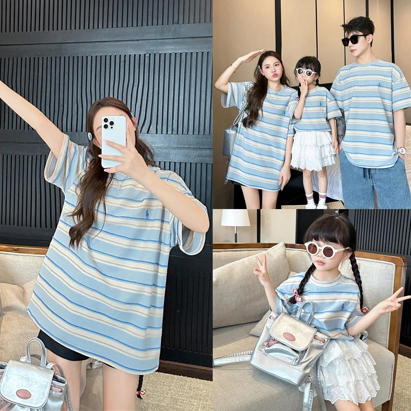 亲子装2025夏装卡通拼接短袖T儿童婴童爬服连体衣夏季8882