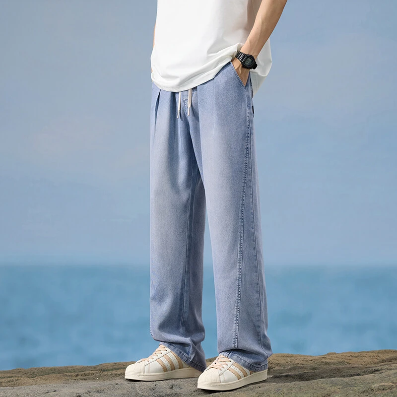 新款百搭潮流男士运动休闲长裤时尚韩版宽松薄款简约天丝舒适透气