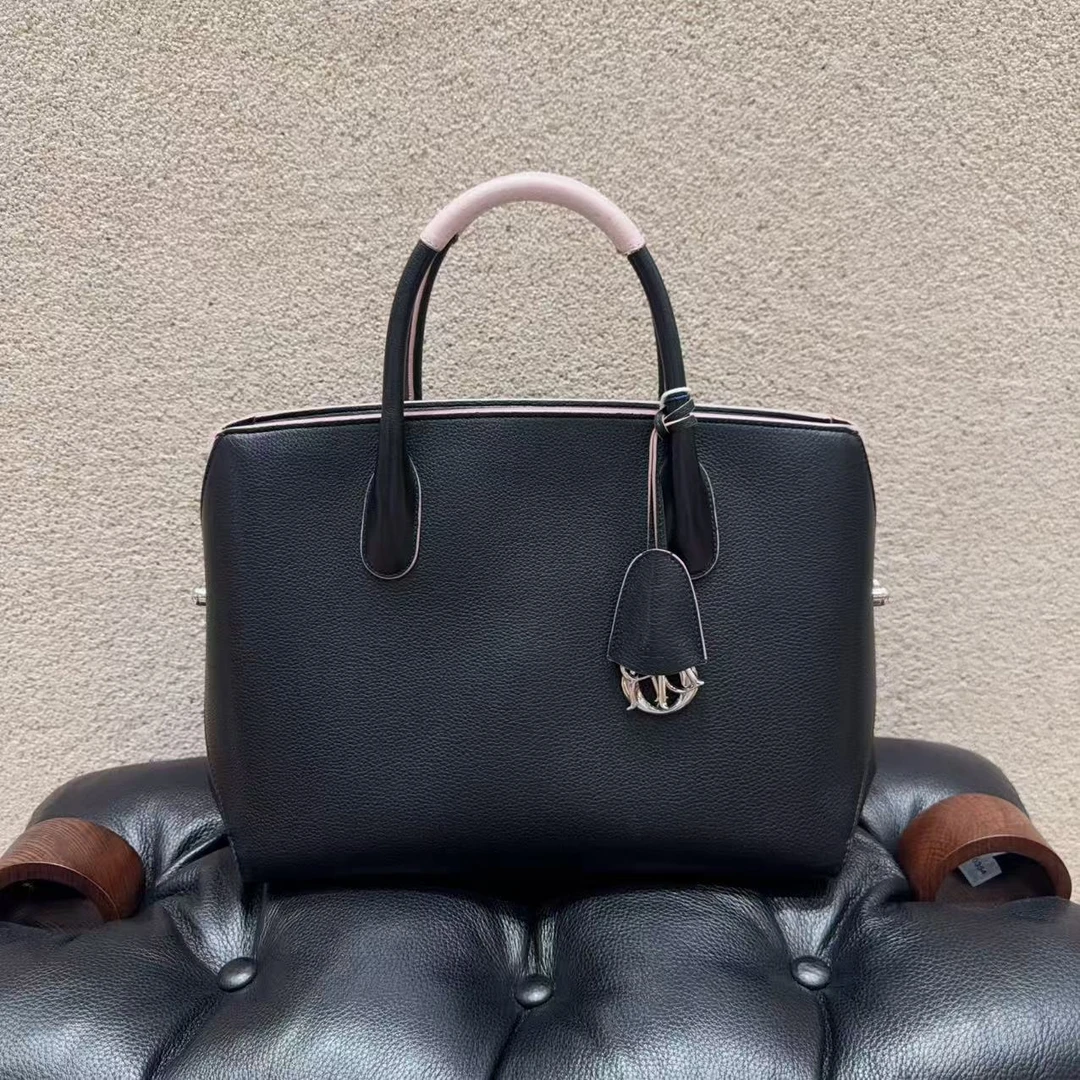 95新 DIOR/迪奥 Open Bar Tote 黑拼粉 牛皮 大号手提包