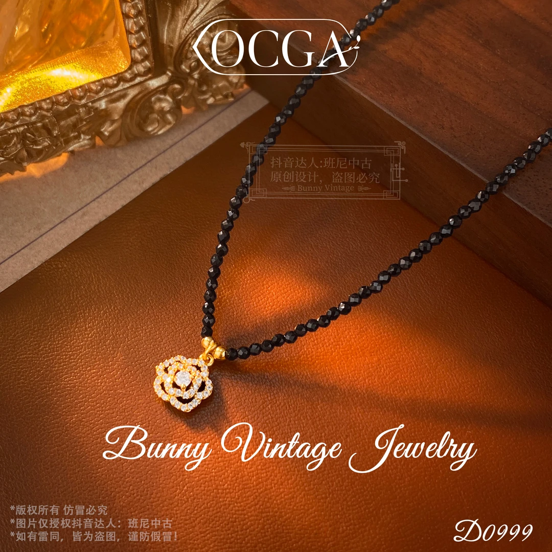 镀K金D0999法【黑夜茶花】OCGA 欧斯伽斯项链