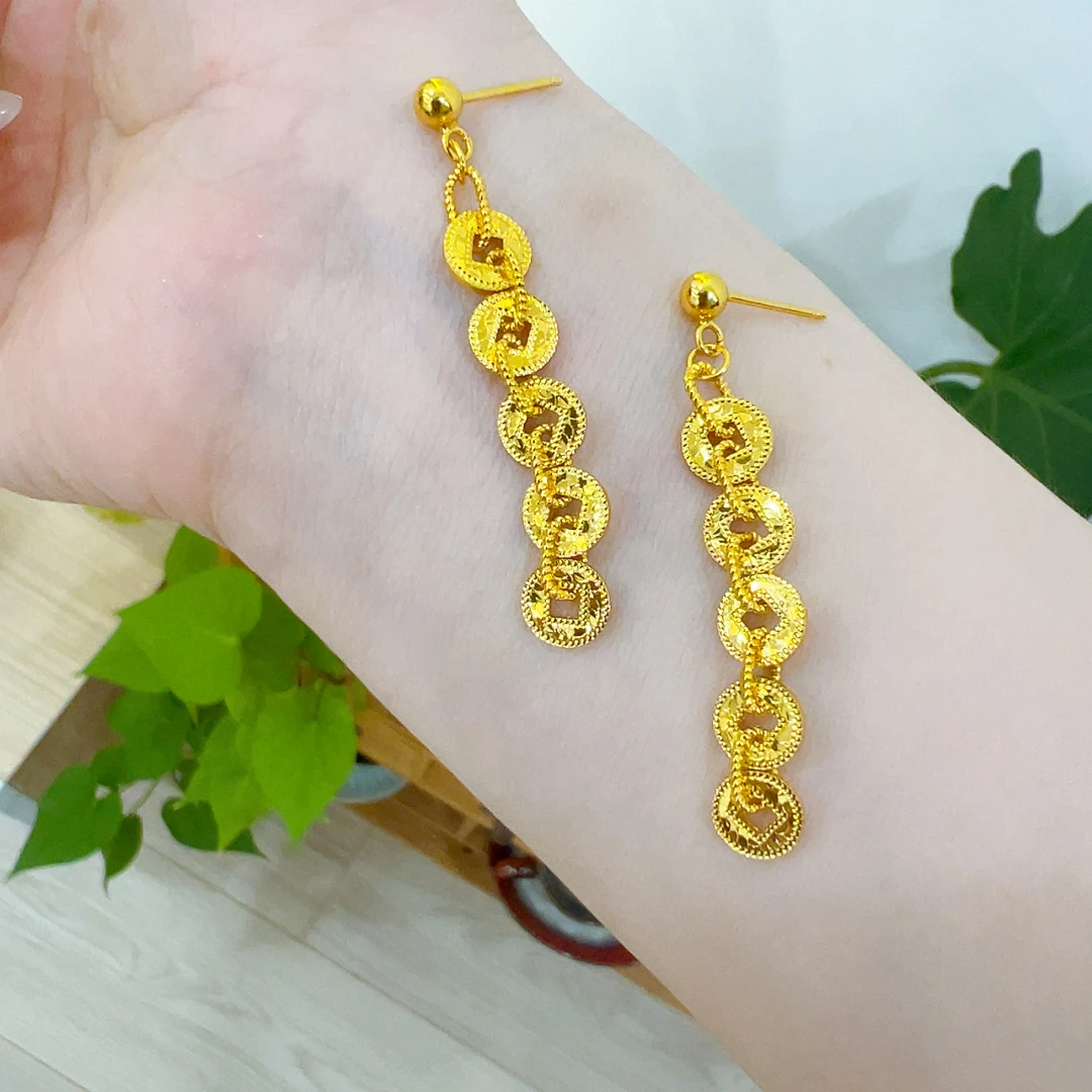 耳饰镀K金精工龙鳞铜钱素款耳饰时尚金色精致百搭气质饰品精美