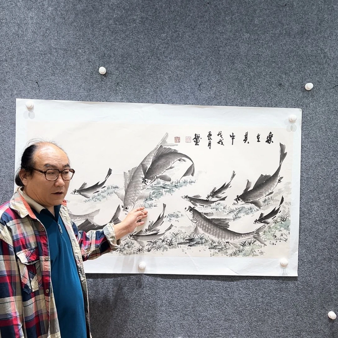 国画知鱼之乐纯手绘画