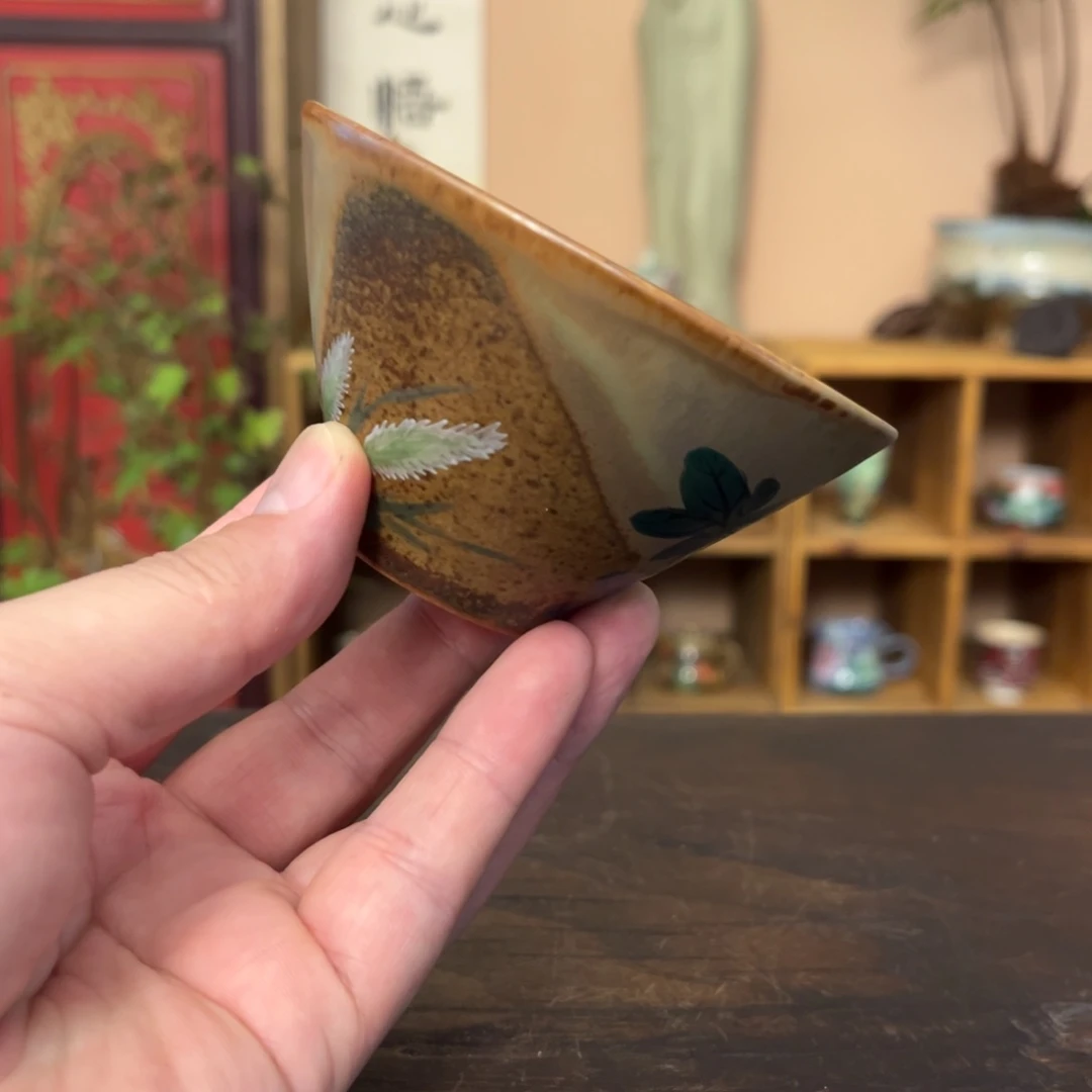 海***绵杯柴烧纯手工手绘陶瓷