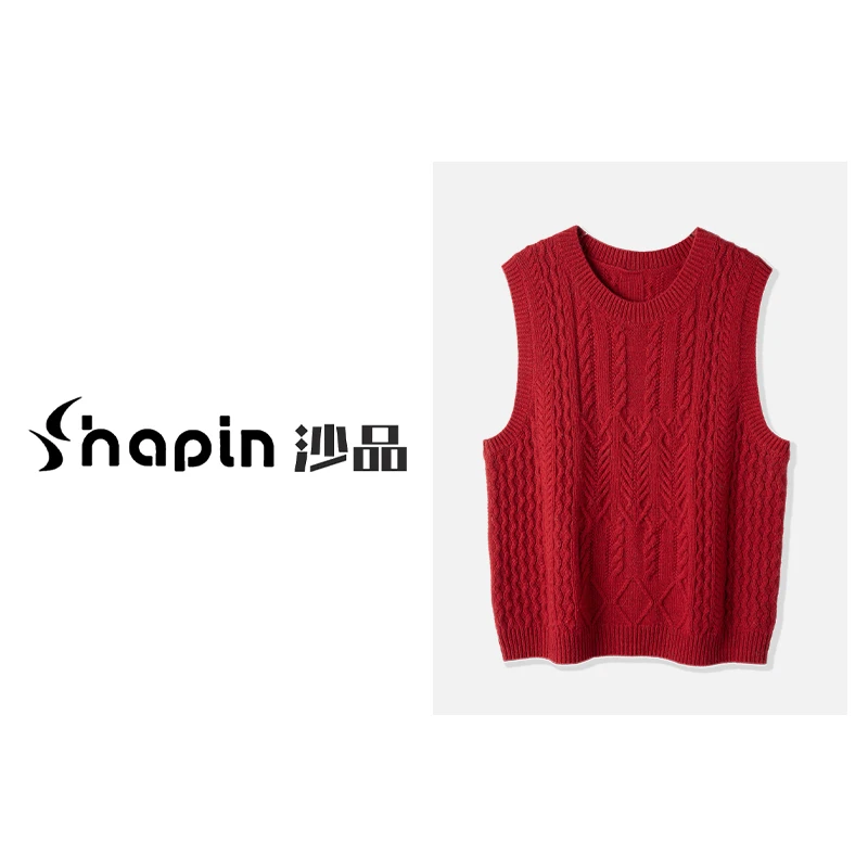 简约绞花纯色圆领针织马甲套头时尚百搭叠穿保暖背心女SM1307