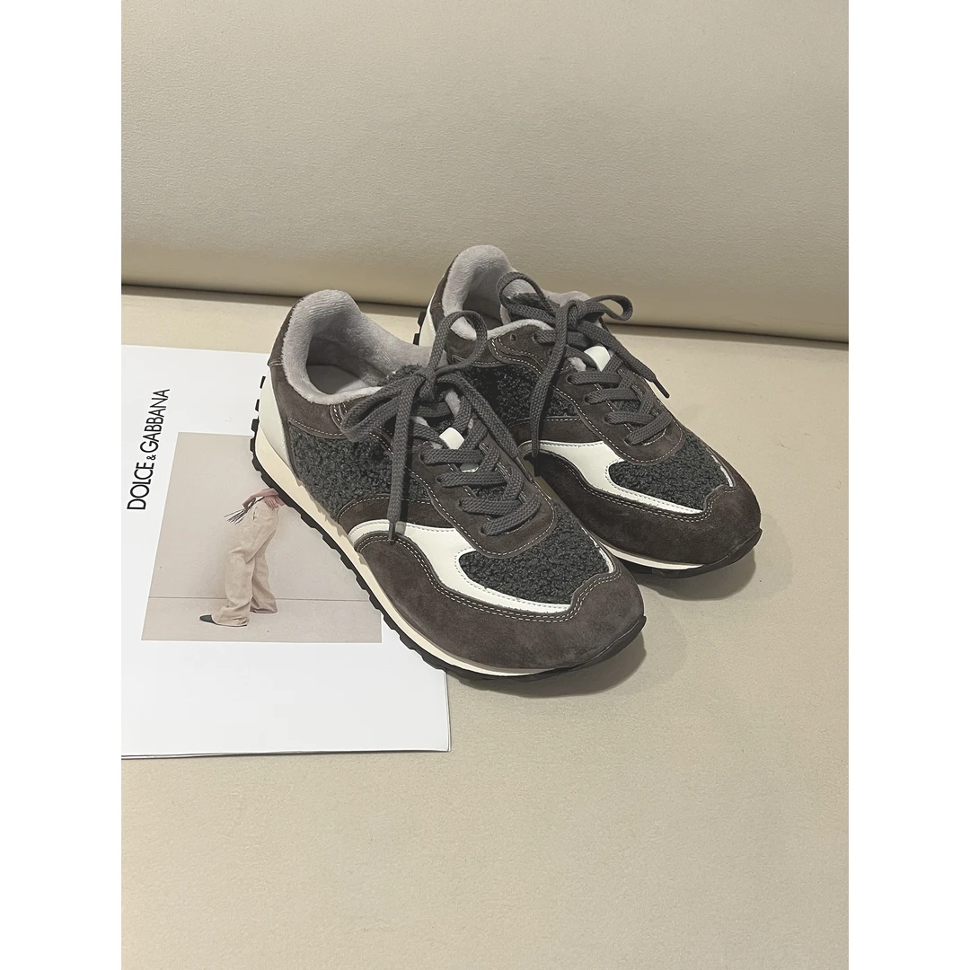 保暖厚毛毛内里 灰咖色老爹鞋A550-9