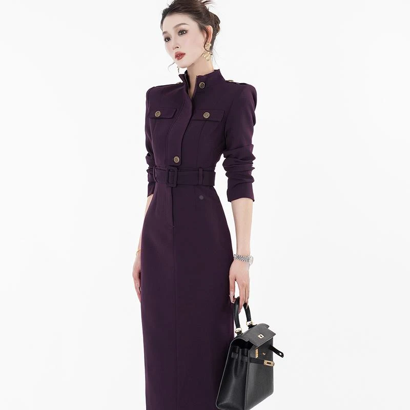 修身名媛百搭连衣裙2025春气质轻奢收腰时尚职业女装长裙2698