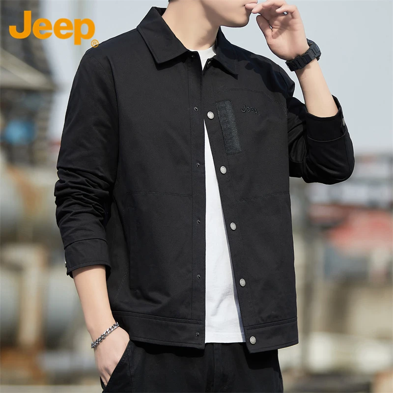 Jeep吉普男士夹克春秋季新款翻领宽松外套潮流百搭青年上衣韩版男