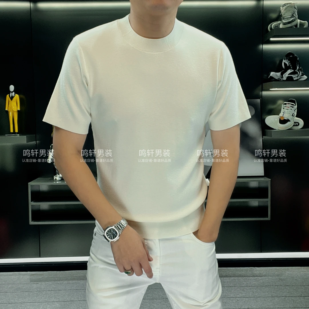 【秋冬新款】8285男士莱赛尔羊毛基础针织短袖打底纯色亲肤细腻圆领