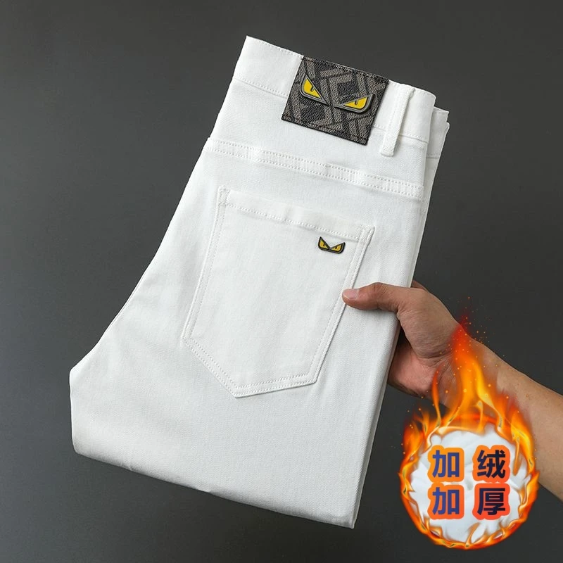 加绒加厚保暖痞帅修身牛仔裤男款冬季穿搭高级感显瘦腿长直筒小脚