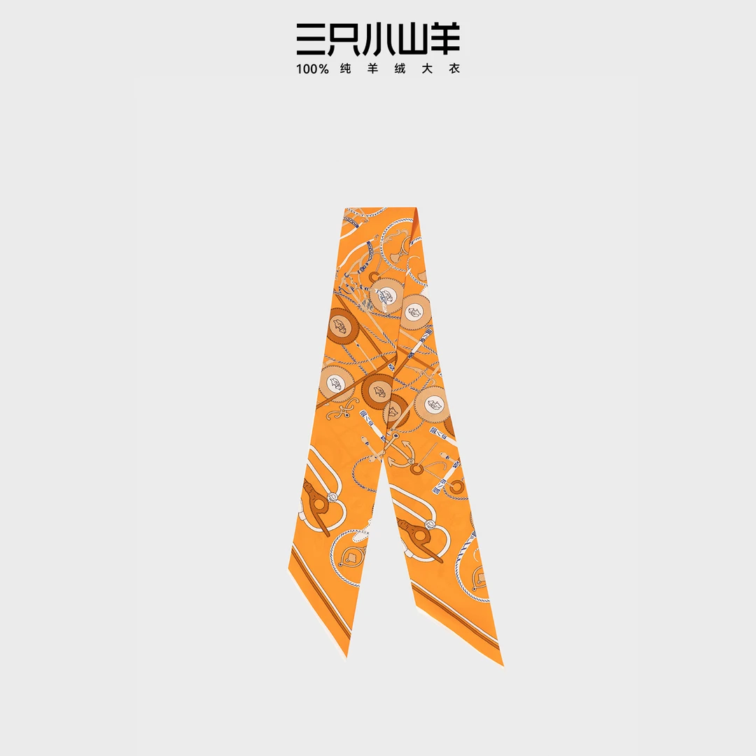 【高奢设计师联名款】三只小山羊印花真丝丝巾飘带新款围巾