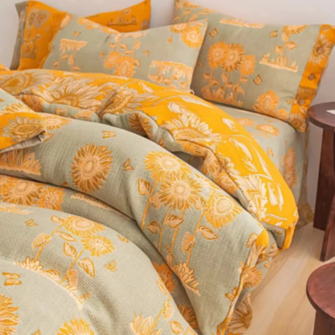 【纯棉色织加厚三层纱2】纯棉A类母婴级色织三层纱床盖高品质四件套