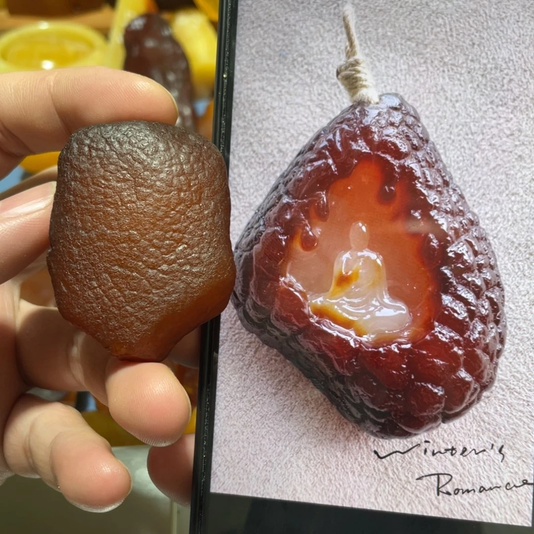 定制蜜蜡未镶嵌荔枝皮原石洞雕悟道